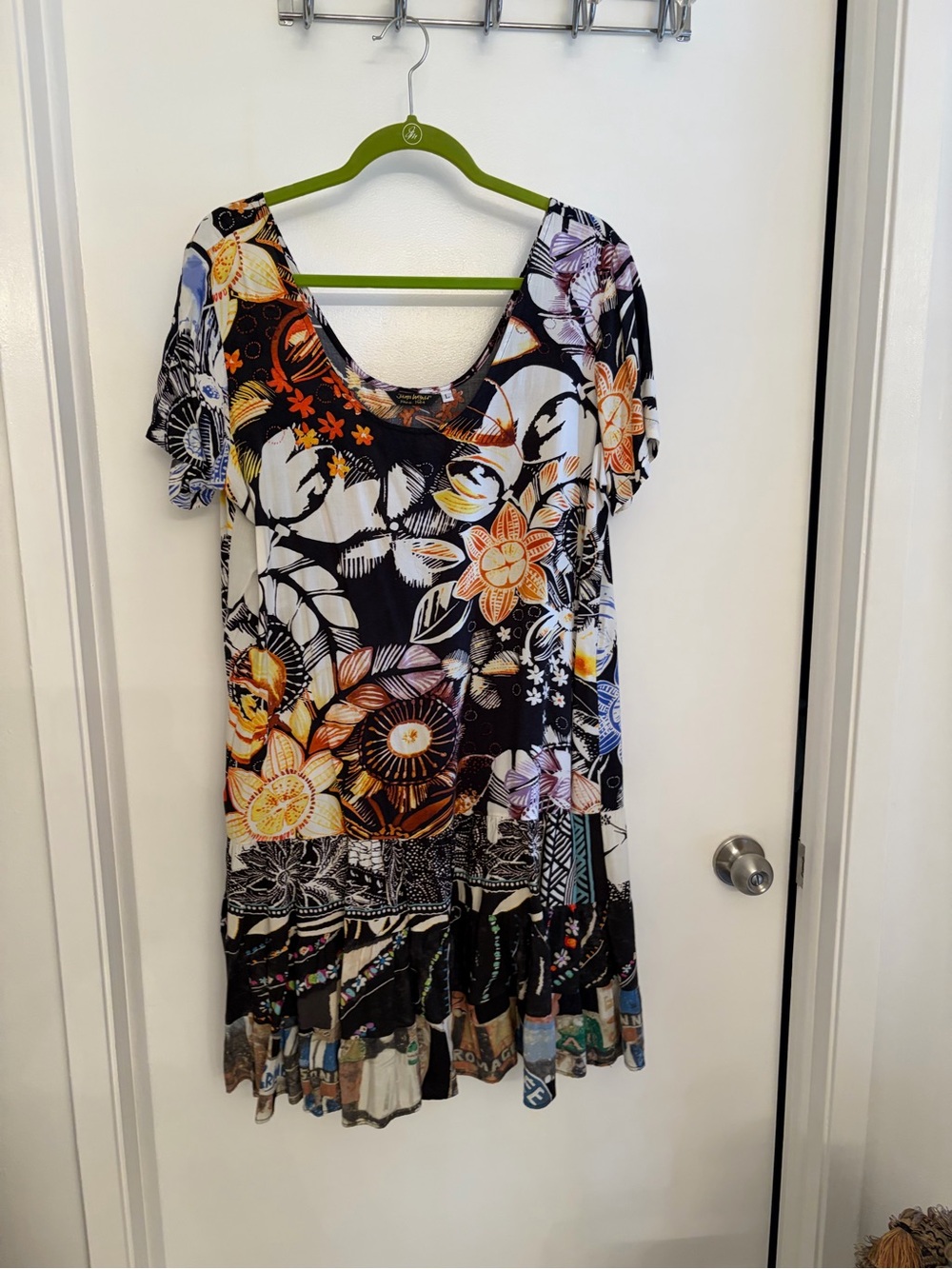 Jams World Black with Orange & Cream Floral Scoop Neck Dress